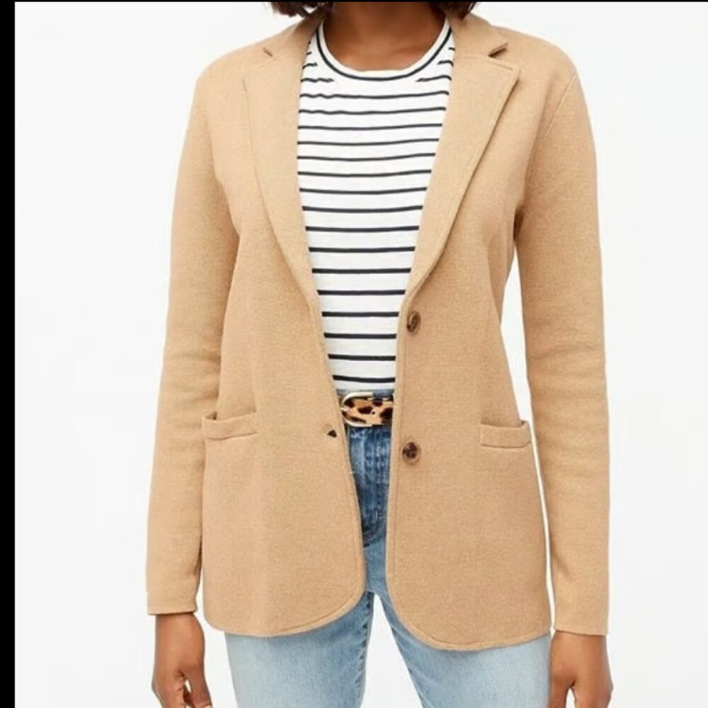 J. CREW SCHOOL BOY SWEATER BLAZER HEATHER ACORN $130 TAN KHAKI M